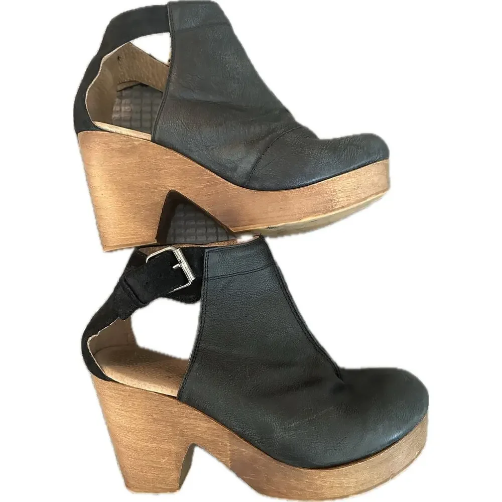 Free People Amber Orchard suede leather wooden boho clog sandals size 38/US 7.5